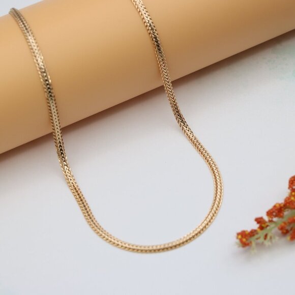 "Flat Woven Rose Gold Chain Necklace  Elegant Finish, XPNL0121 - Picture 3 of 12